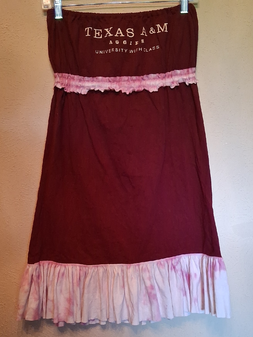 Texas A&M Maroon Strapless Ruffle Dress